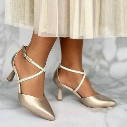 Szpilki ślubne z błyszczącymi paseczkami - KOTYL 3713 ZŁOTE