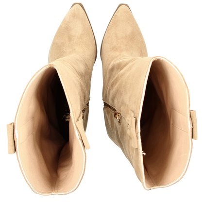 Wysokie kowbojki ze skóry - TYMOTEO L1057 BEŻOWE