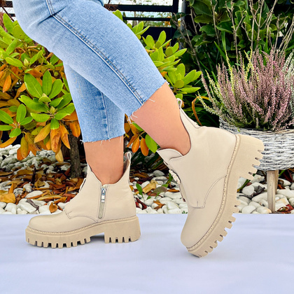 Botki na grubszym spodzie - LEMAR 60451 BEŻOWE