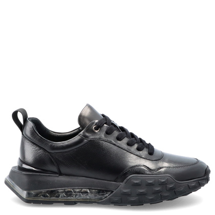 Sznurowane sneakersy męskie ze skóry - JOHN DOUBARE QA558U-W15-P742 CZARNE