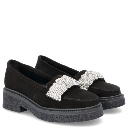 Eleganckie mokasyny z ozdobą - TYMOTEO L1055 CZARNE