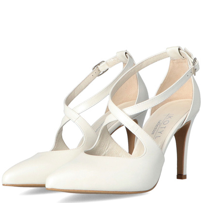 Ślubne szpilki z paskami - KOTYL 7317 BIAŁE PERŁOWE