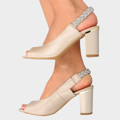 Eleganckie sandałki z odkrytą piętą - TYMOTEO 2387 PERŁOWE