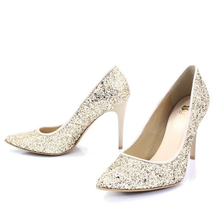 Brokatowe szpilki TYMOTEO LARI ZŁOTE