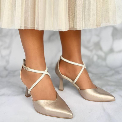 Szpilki ślubne z błyszczącymi paseczkami - KOTYL 3713 ZŁOTE