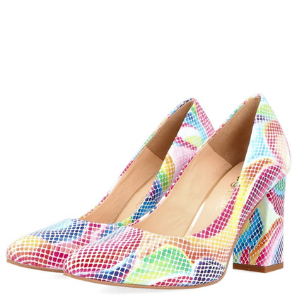 Skórzane czółenka na słupku - TYMOTEO DEAR KOLOROWE