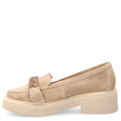 Skórzane mokasyny z ozdobą - TYMOTEO L1054 BEŻOWE