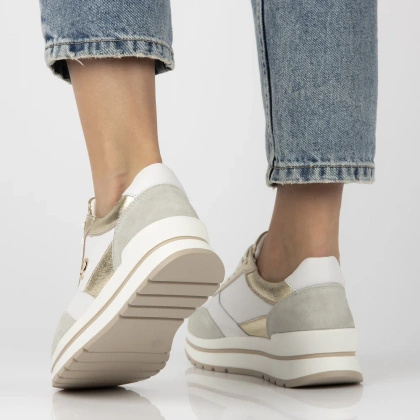 Skórzane sneakersy damskie - FILIPPO DP6858/25 BIAŁO-ZŁOTE