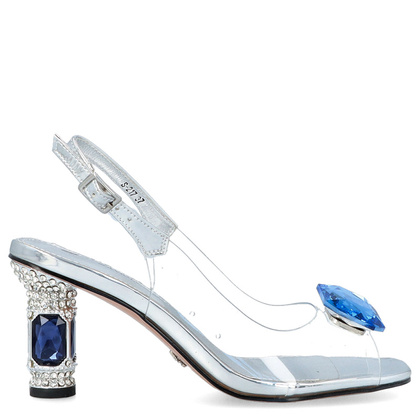Sandały na efektownym obcasie - SCAVIOLA S-217 SREBRNO-SZAFIROWE