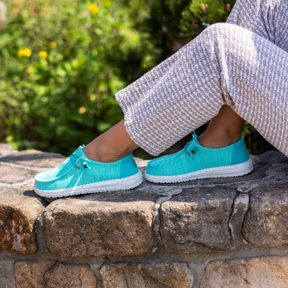 Lekkie półbuty damskie - HEY DUDE WENDY STRETCH SOX 41878 TURKUSOWE