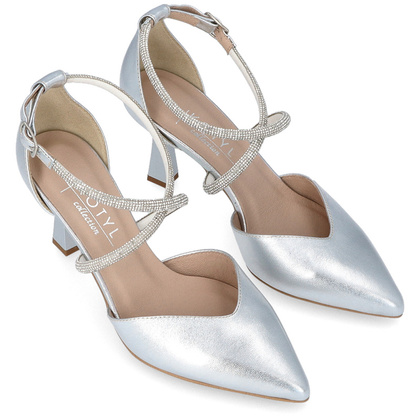 Szpilki ślubne z błyszczącymi paseczkami - KOTYL 3713 SREBRNE