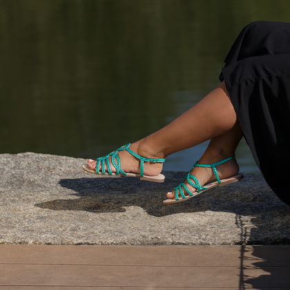 Skórzane płaskie sandałki - GIOSEPPO 71746 TURKUSOWE