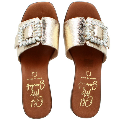 Eleganckie skórzane klapki - OH! MY SANDALS 5353 ZŁOTE