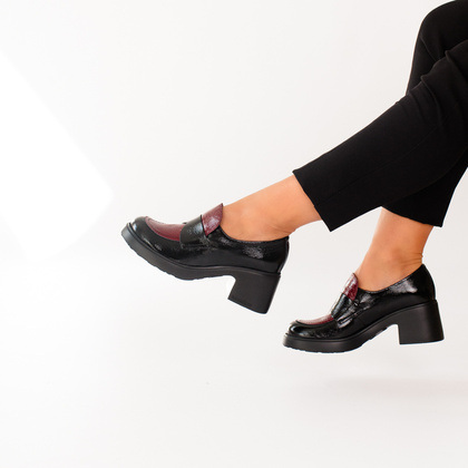 Skórzane czółenka na platformie - WONDERS E-7121 CZARNE