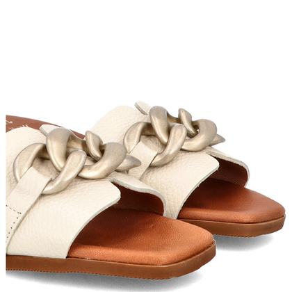 Skórzane klapki z ozdobą - OH! MY SANDALS 5348 BEŻOWE