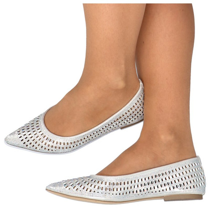 Błyszczące balerinki ślubne - MENBUR 20742 SREBRNE