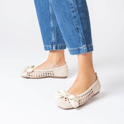 Hiszpańskie baleriny z kokardką - WONDERS CH-1001 BEŻOWE