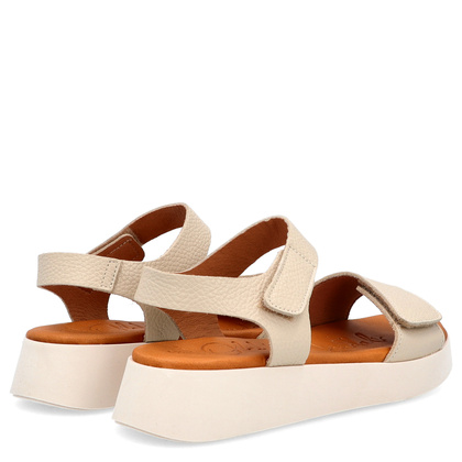 Skórzane sandały zapinane na rzep - OH! MY SANDALS 5650 KREMOWE