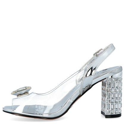 Transparentne sandały na zdobnym obcasie - SCAVIOLA S-235 SREBRNE