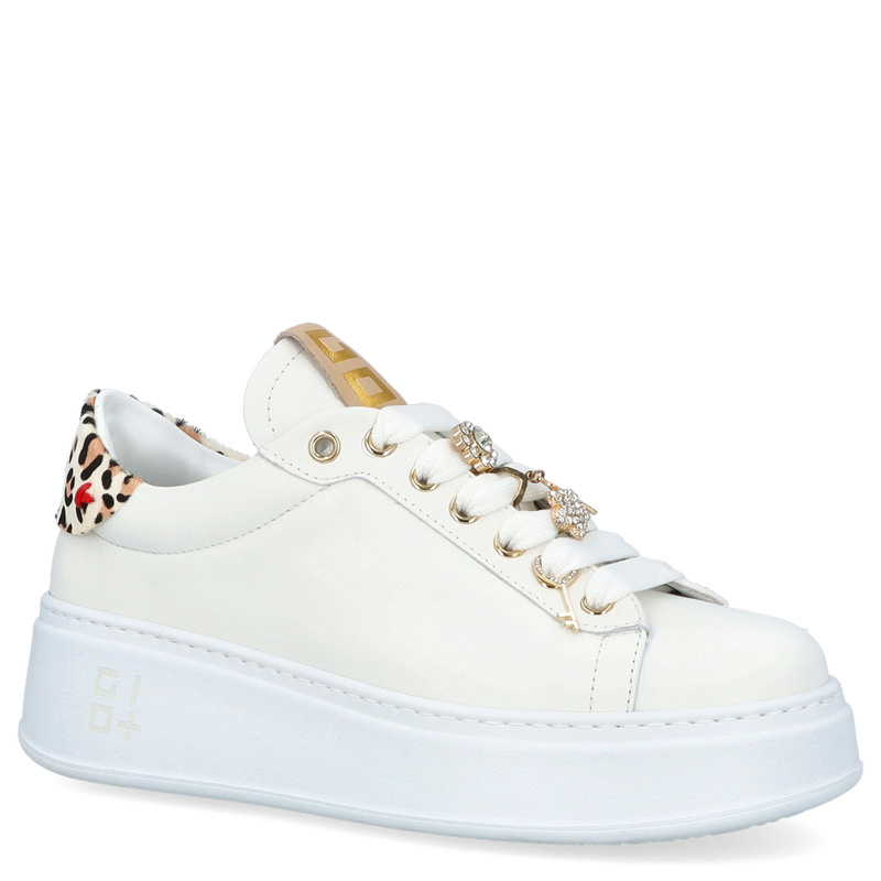 Sneakersy skórzane premium - GIO+ PIA354A BIAŁE PANTERKA