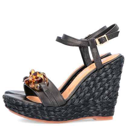 Sandały na koturnie z modnym łańcuchem - TYMOTEO IDRO CZARNE