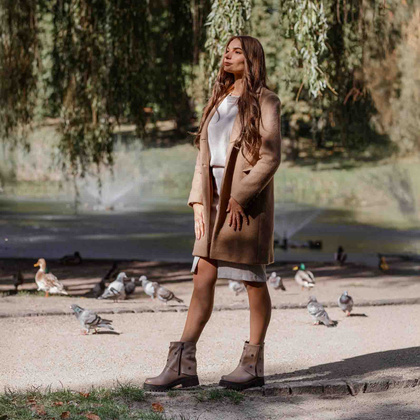 Skórzane botki z wywijaną cholewką - TYMOTEO G1068 BEŻOWE