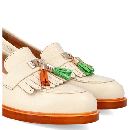 Skórzane mokasyny na kontrastowej podeszwie - TYMOTEO A1002 BEŻ+POMARAŃCZ