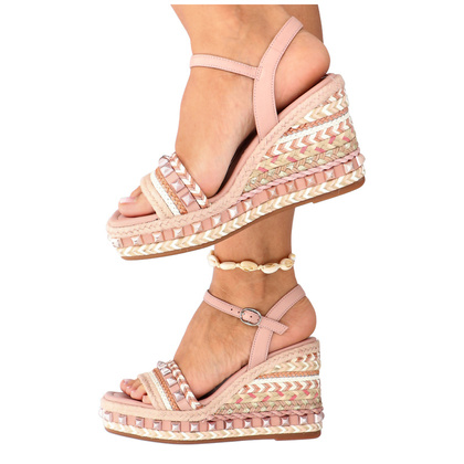 Sandałki na koturnie - ALMA EN PENA V22230 RÓŻOWE