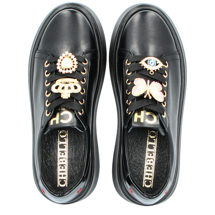 Sneakersy skórzane z ozdobami - CHEBELLO 4292 CZARNE