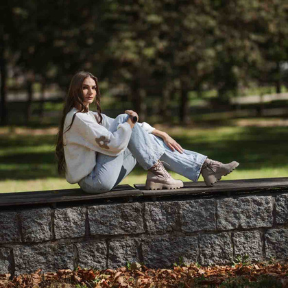 Skórzane botki na platformie - WONDERS G-7004 JASNY BRĄZ