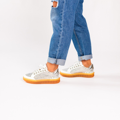Błyszczące sneakersy damskie - EKP 3929K BIAŁE