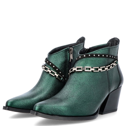 Krótkie kowbojki ze skóry - TYMOTEO G1069 BUTELKOWA ZIELEŃ