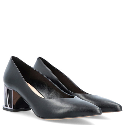 Skórzane czółenka w szpic - KOTYL 5435 CZARNE