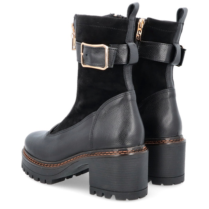 Skórzane botki na platformie - SIMEN 7197A CZARNY