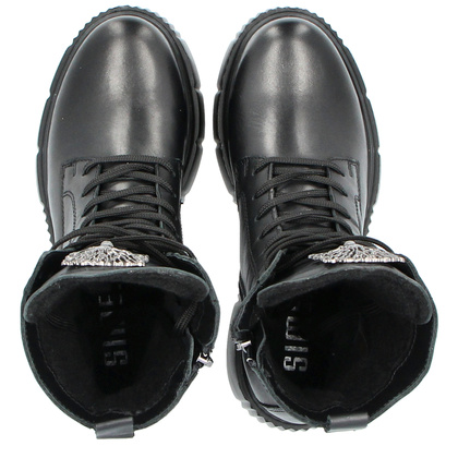 Skórzane workery na platformie - SIMEN 5734A CZARNE