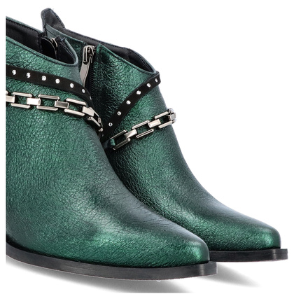 Krótkie kowbojki ze skóry - TYMOTEO G1069 BUTELKOWA ZIELEŃ