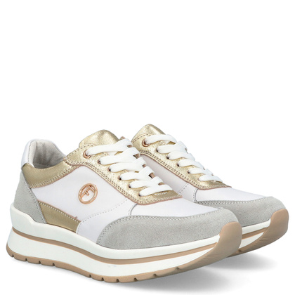 Skórzane sneakersy damskie - FILIPPO DP6858/25 BIAŁO-ZŁOTE