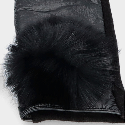 Rękawiczki damskie z futrzanym pomponem - TYMOTEO LOVE R01 CZARNE