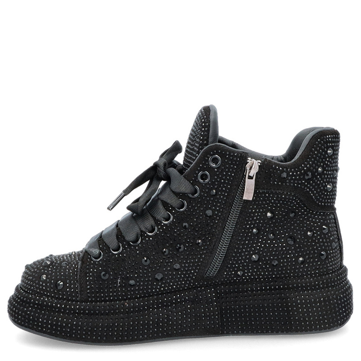 Błyszczące wysokie sneakersy damskie  - TYMOTEO LOVE 04 CZARNE