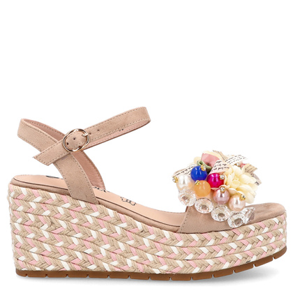 Modne sandały na koturnie - SCAVIOLA S-394 BEŻOWE