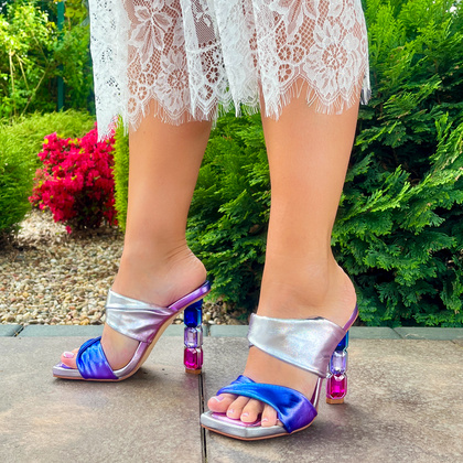 Hiszpańskie klapki na zdobnym obcasie - ALMA EN PENA V240504 FIOLETOWE