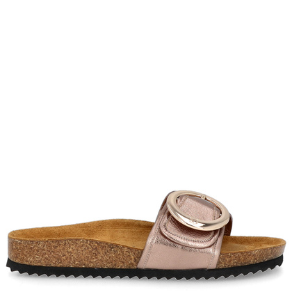 Skórzane klapki na korku - CAPRICE 9-27401-44 ZŁOTE