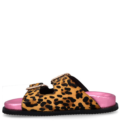 Skórzane klapki damskie - GIOSEPPO 75453 PANTERKA