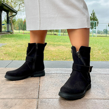 Płaskie botki ze skóry - TYMOTEO G1067 CZARNE