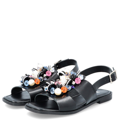 Skórzane sandały z ozdobą - TYMOTEO 3801 CZARNE