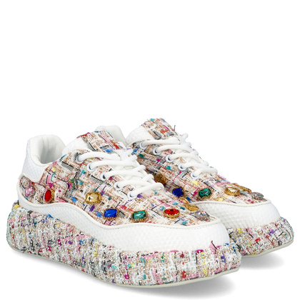 Sneakersy damskie z kryształkami - TYMOTEO LOVE 05 BEŻOWE