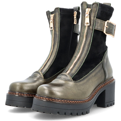 Skórzane botki na platformie - SIMEN 7197A KHAKI