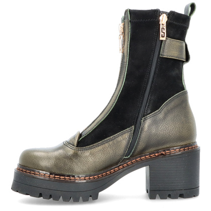 Skórzane botki na platformie - SIMEN 7197A KHAKI