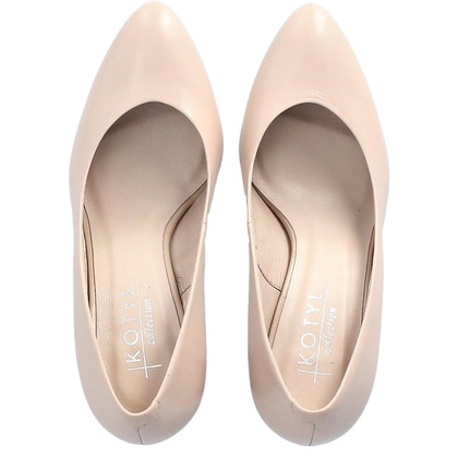 Klasyczne czółenka na słupku - KOTYL 1273 BEŻOWE