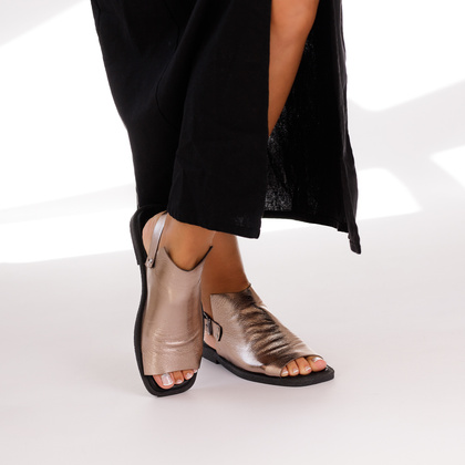 Zabudowane sandałki ze skóry - BOCCATO 500 2230 METALICZNE